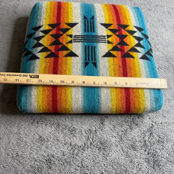 VTG Handmade Wool Upholstered Seat Cushion Pendleton Style Southwest Pattern 14” - Picture 6 of 7